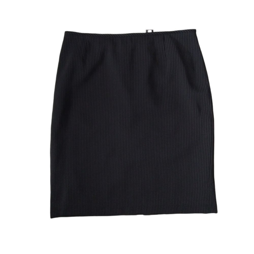 Tahari by ASL Black and White Pinstriped Print Timeless Office Above Knee Skirt